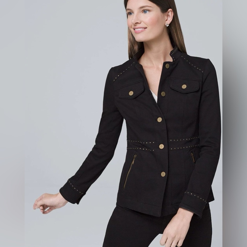 White House Black Market Studded Denim Blazer, Size 6